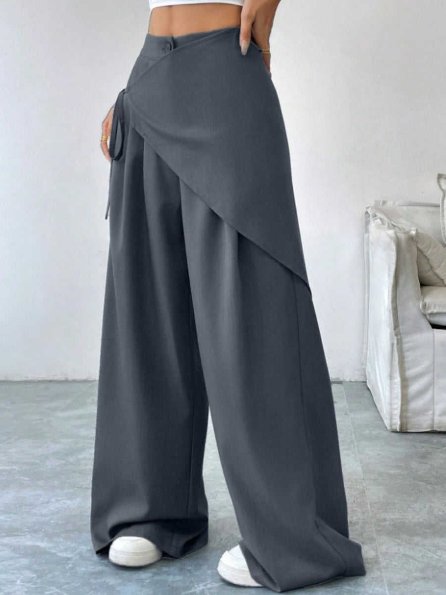 Button-up Slimming Wide-leg Trousers