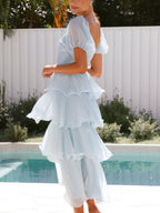 Square Collar Puff Sleeve Cake Skirt Vacation Parties Maxi Dresses