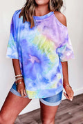 Cold Shoulder Short Sleeve Tie Dye T-shirt