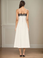 Lace Stitching Grace Temperament White Maxi Dresses