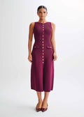Rib Knit Sleeveless Button Front Flap Pocket Midi Dress