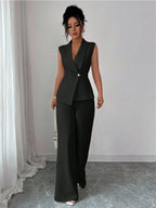 Commuting Sleeveless Suit Collar Vests Straight-leg Pants Set 2-piece Sets