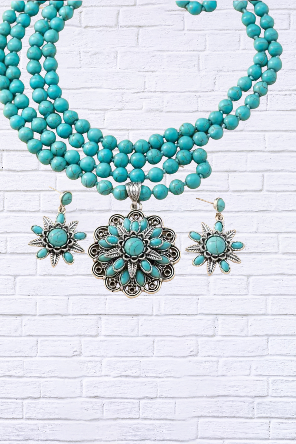 Southwestern Charm _ Blue Turquoise Beaded Necklace & Earring Set