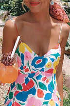 V Neck Ruffled Hem Printed Maxi Cami Dress