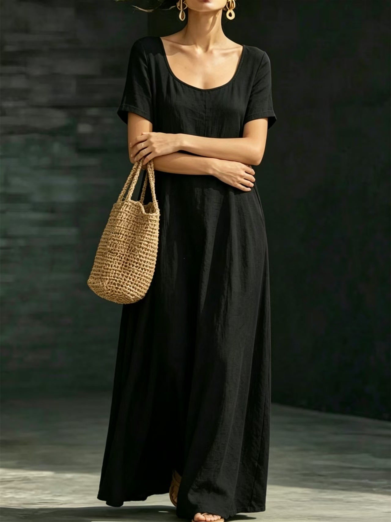 Solid Color Midi Dress