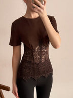 Lace Splicing Fish Bones Perspective T-shirts