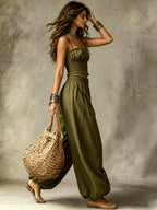Bandeau Cropped Camisoles Lantern Pants Set 2-piece Sets
