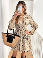 Ruffle Geometric Print Long Sleeve Mini&Short Dresses