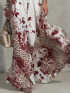 Floral Leopard Print Turtleneck Sleeveless Temperament Vacation Maxi Dresses