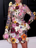 3D Floral Mesh Lace Embroidery Bodycon Slimming Sexy Dress