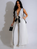Sleeveless Butterfly Festival Long Vest Dress Wide-leg Pants Set 2-piece Sets
