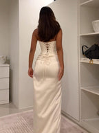 Knotted Slit Satin Backless Long Dress