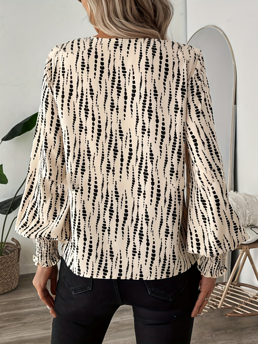 V-neck Leopard Print Loose Long-sleeved Casual T-shirt