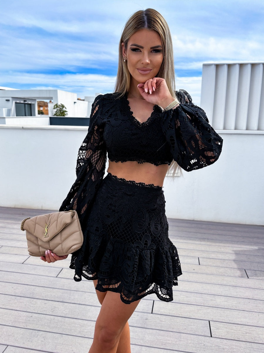 Floral Openwork Lace Fashion Embroidery 2-piece Sets