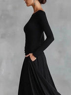 Patchwork Wrap Neckline Slimming Long Dress