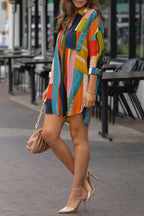 Merced Chic Casual Shirt Dresses with a Colorful Chunky Print and Contrasting Pockets and Turn Down Collars Evening Wear Edit