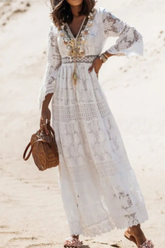 Lace V-Neck Hollow Dress