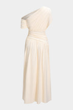 Ruched Asymmetrical Sleeveless Maxi Dress
