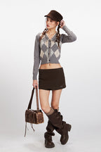 Argyle Cropped V Neck Cardigan