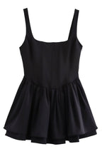 Velvet Square Neck Corset Seam Gathered Fit and Flare Mini Dress