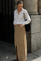 Vintage High-Waist Suede Maxi Skirt