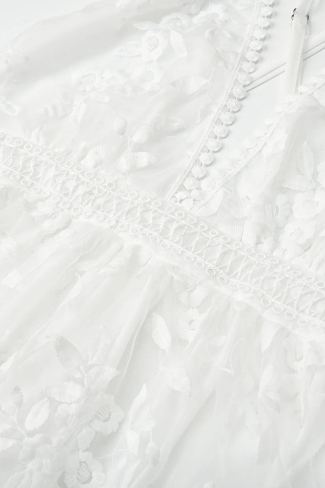 White Lace Mesh Backless Dress