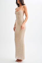 Purple Chic Midnight Fantasy Stretch Sequin Mesh Strap Open Back Maxi Dress Designer Edit