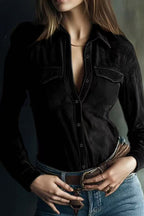 Stylish Suede Long-sleeved Button-down Casual Shirt
