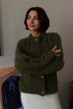 Solid Color Button-Up Faux Fur Knit Sweater