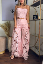 Sienna Embroidered Cut-Out Palazzo Pants Two-Piece Set