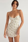 Sweetheart Neck Spaghetti Strap Ditsy Floral Bustier A-Line Mini Dress