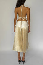 Stylish Halter Neck Lace Up Tassel Pendant Backless Top