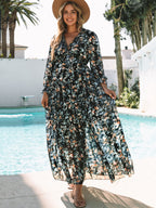 Floral Boho Maxi Dress For Women - High Waist Long Sleeve Ruffle V-Neck Gown - Spring Garden Wedding Guest 2026