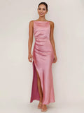 Soft Pink Maxi Slit Dress Open Back Party Slip Dress For Women 2026