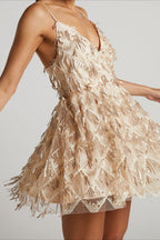 Elegant V Neck Sequin Spaghetti Strap Mini Formal Sequin Dress