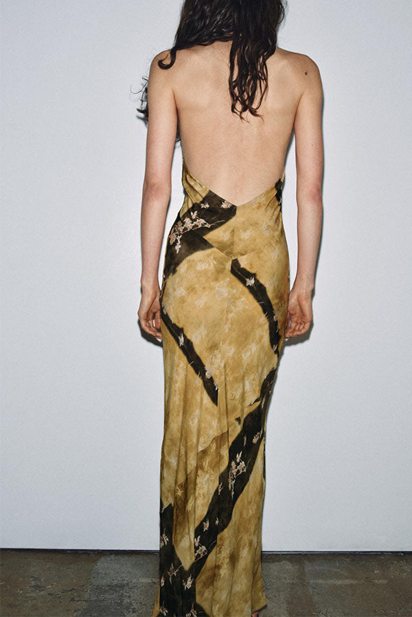 Tie-Dye Halter Cutout Maxi Dress