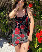 Large Scale Floral Print Spaghetti Strap Scoop Neck Bodycon Mini Dress