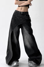 Asymmetric Panel Patchwork Wide Leg High Waist Jeans