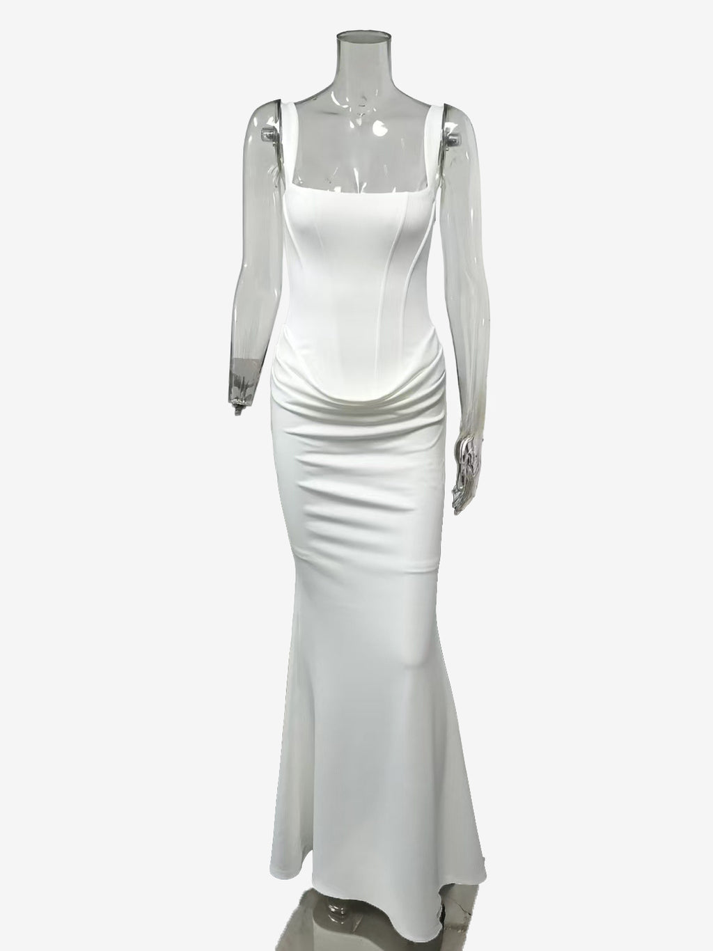 Square Neck Bodycon Lace Up Back Ruched Mermaid Maxi Party Dress For Women 2026