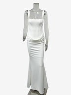 Square Neck Bodycon Lace Up Back Ruched Mermaid Maxi Party Dress For Women 2026