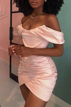 Apricot Puff Shoulder party dress