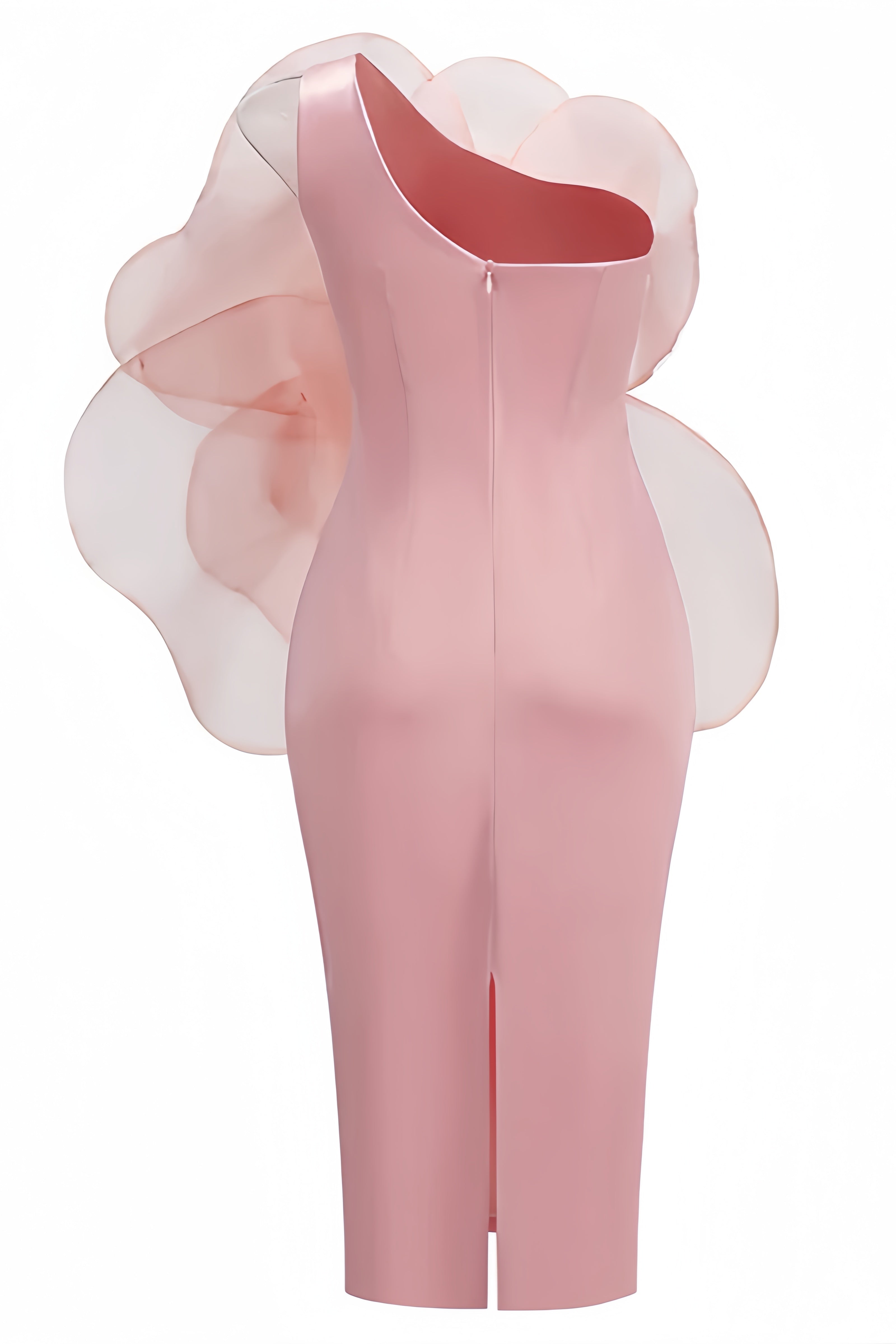 Alaya Slant Shoulder 3D Floral Midi Dress-Pink