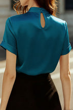 Solid Color Satin Openwork Casual Short-sleeved Shirt