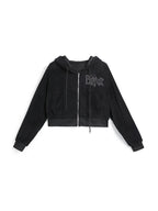 Letter Rhinestone Print Short Hoodie