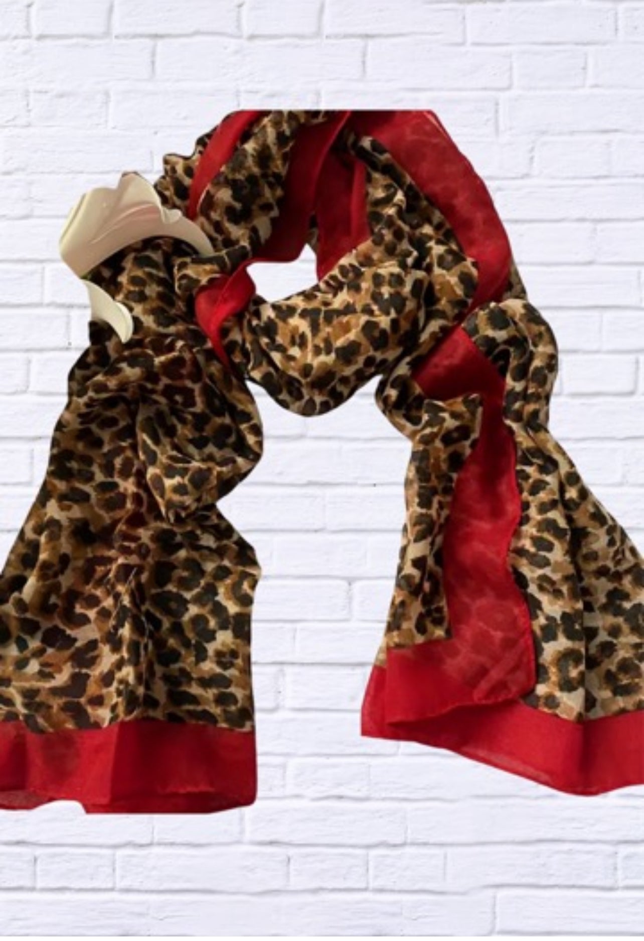 Leopard Print Shawl with Bold Red Trim _ Chic & Timeless