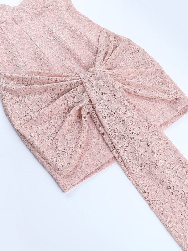 Fishbone Lace Ribbon Sexy Backless Suspender Short Dress