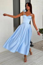 3D Flowers Shoulder Strap Formal Dress Maxi Dresses