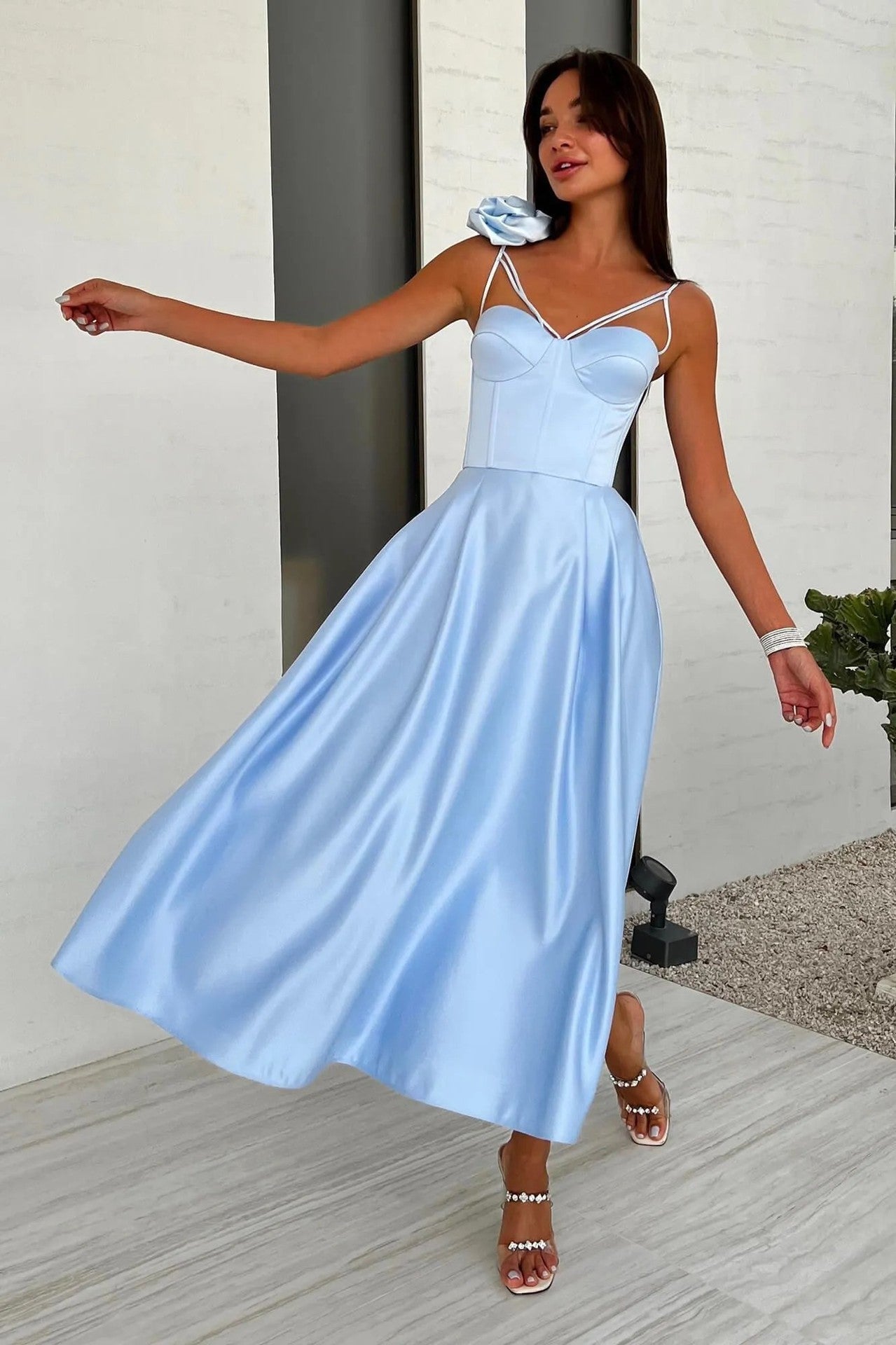 3D Flowers Shoulder Strap Formal Dress Maxi Dresses