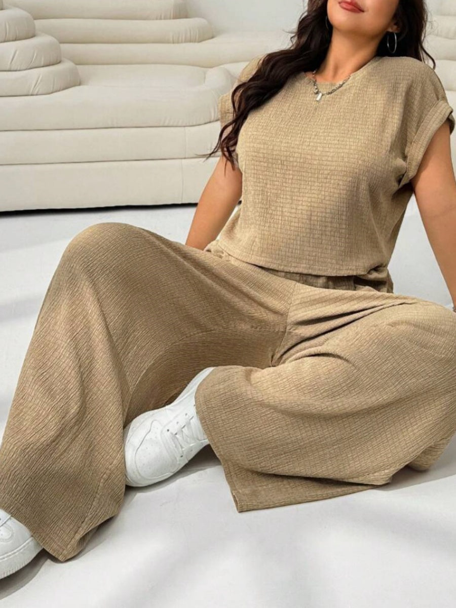 Loose-fit Simplicity Cropped T-shirt Wide-leg Trousers Set 2-piece Sets