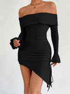 Off-the-shoulder, Bell-sleeve, Bodycon, Short Dress